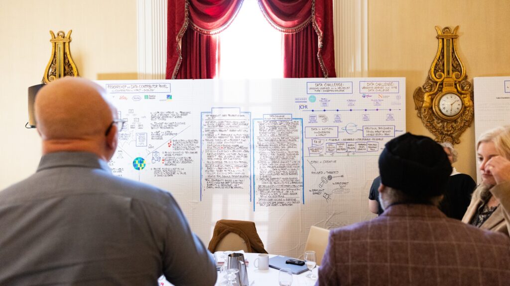 Two participants observe the boards during the 2025 Vivli Annual Meeting