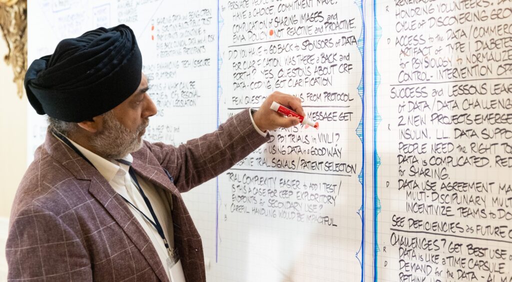 A participant indicates their interest in a topic with a red dot