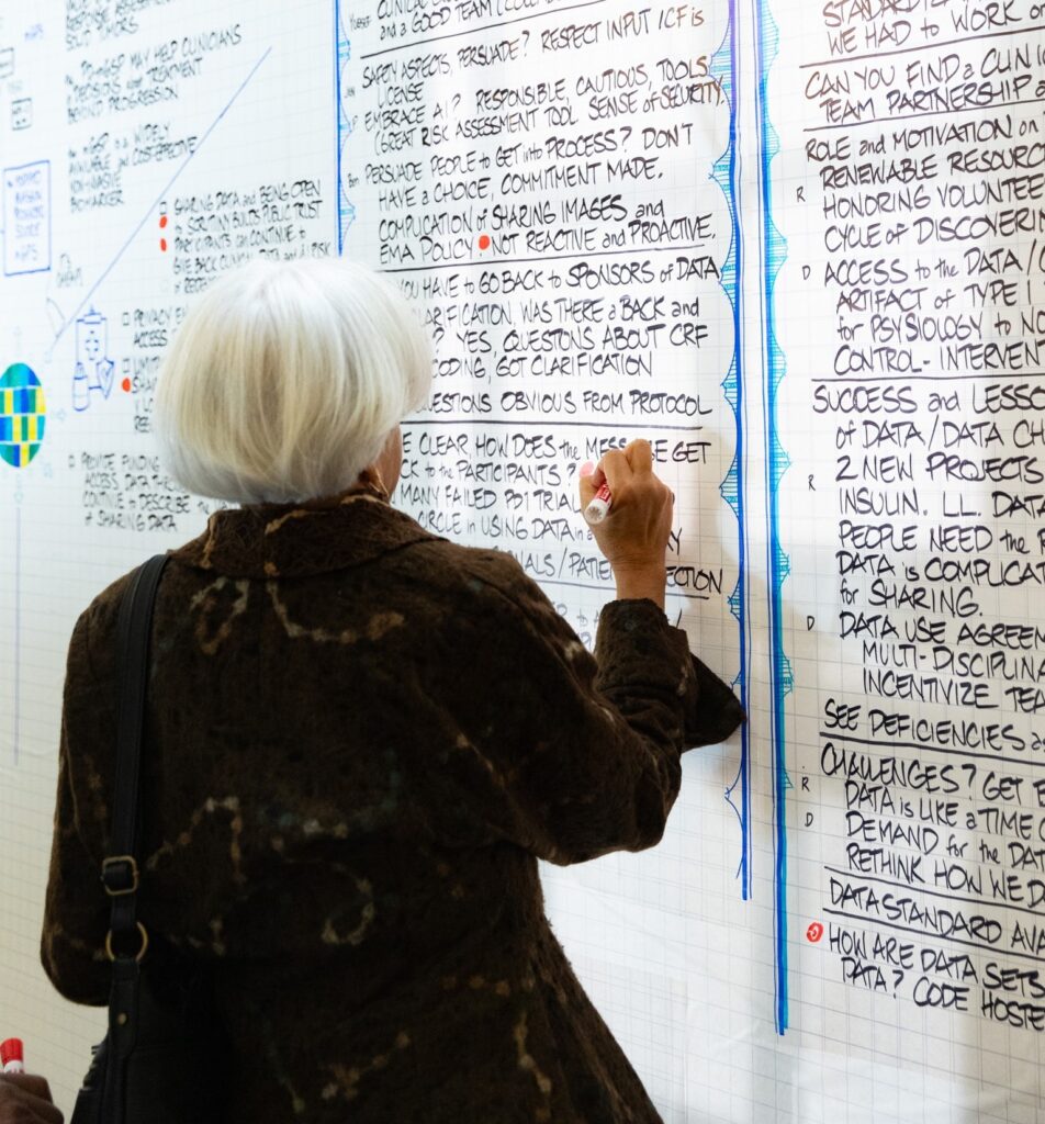 A participant indicates their interest in a topic with a red dot