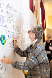 A participant indicates their interest in a topic with a red dot